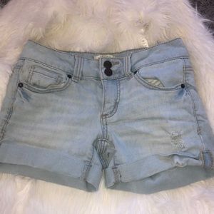 Distressed, Light Wash Denim Shorts